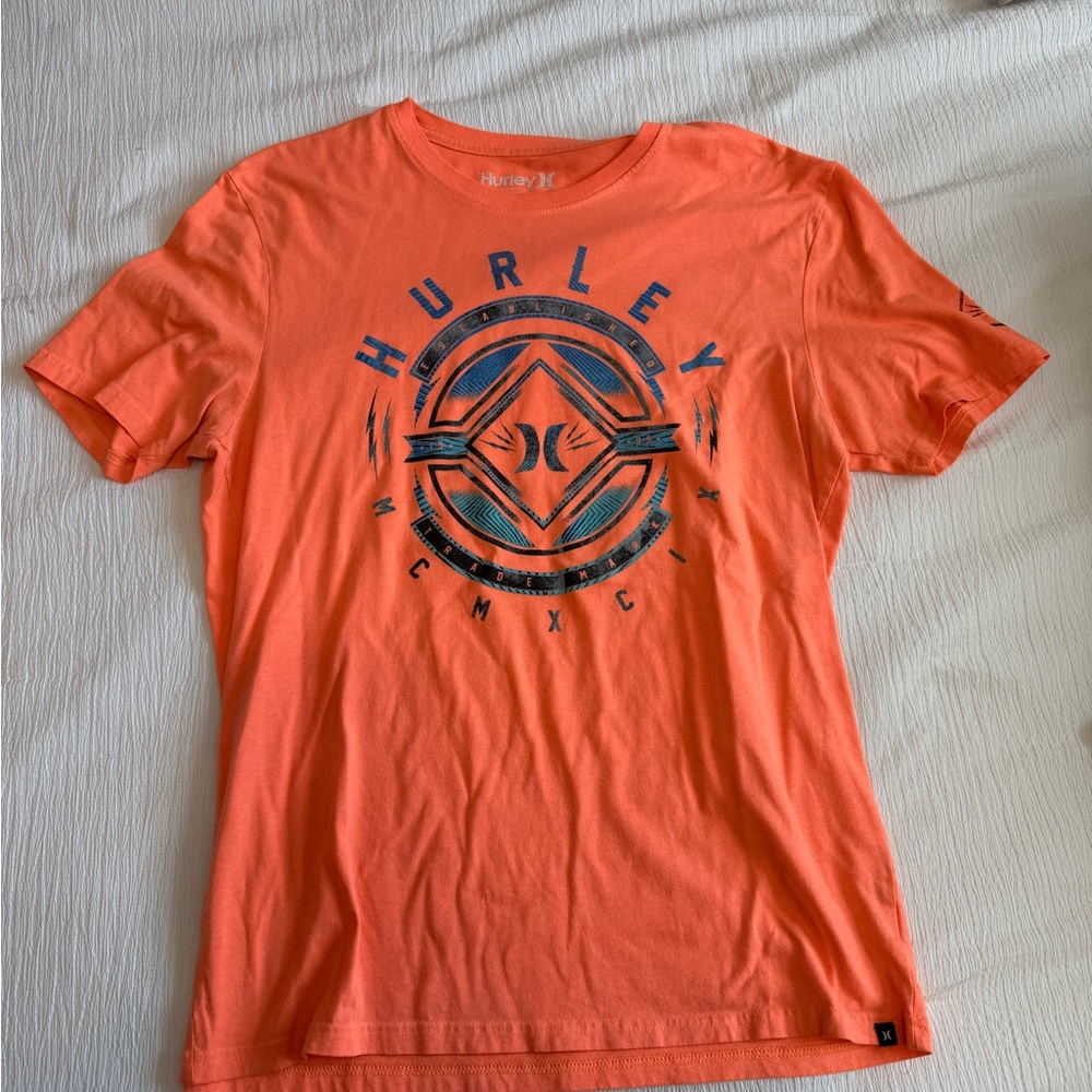 Hurley Orange Short Sleeve Tee with Navy Graphic
